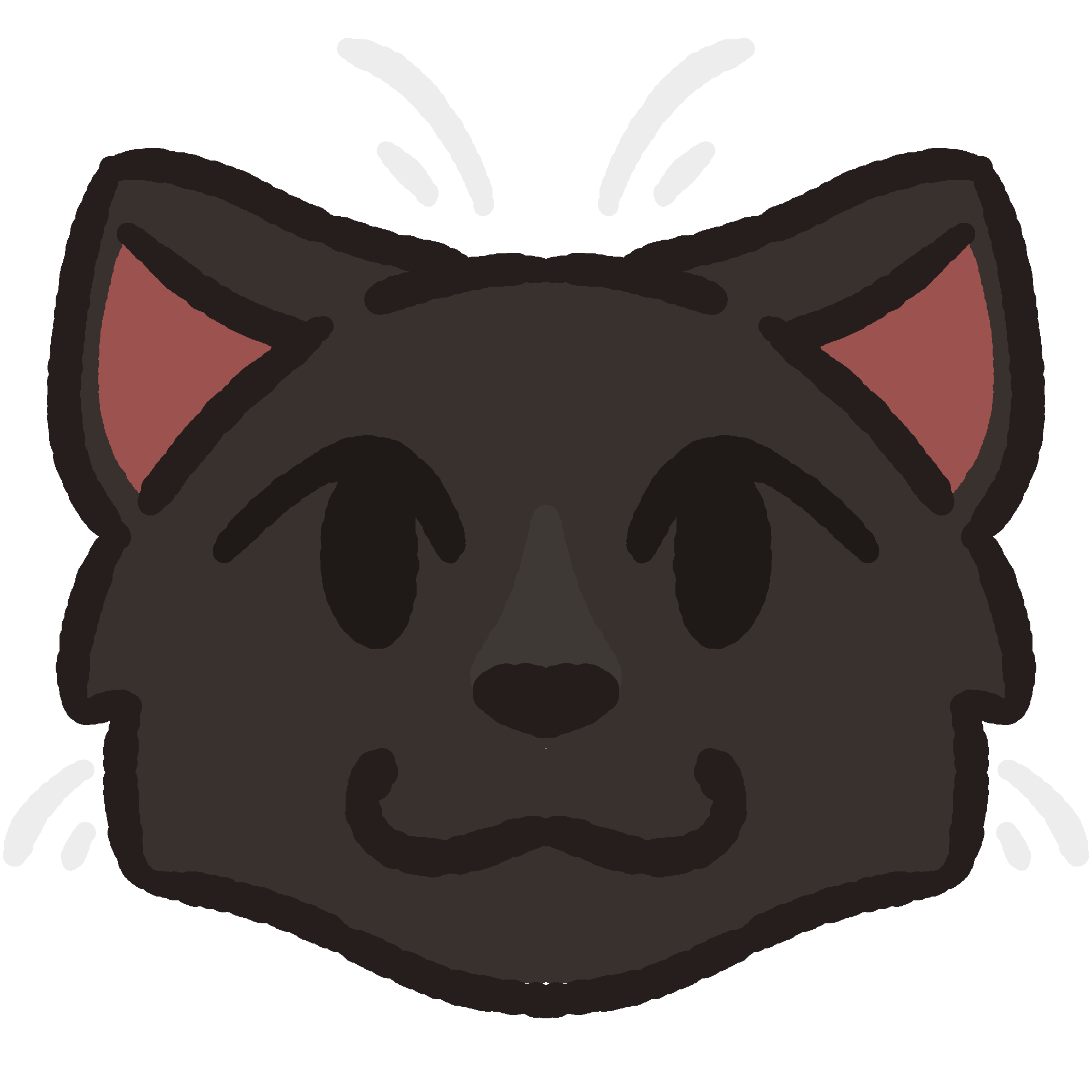 A simple black cat head with off-white whiskers, a small lighter color triangle is above the nose.